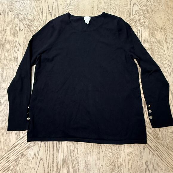 Chico’s Black Long Sleeve Sweater Button‎ Cuffs 2 Large - Picture 2 of 6